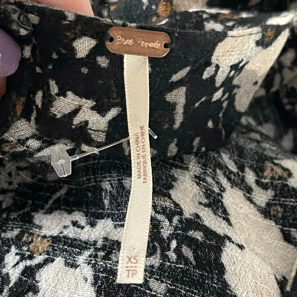 Free People Black and Cream Patterned Romper Shorts